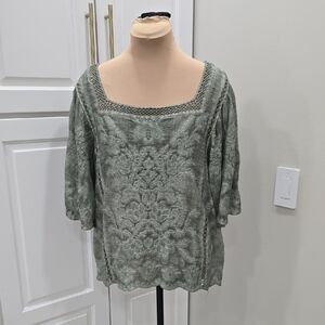 Democracy Green Embellished 3/4 Sleeve Blouse